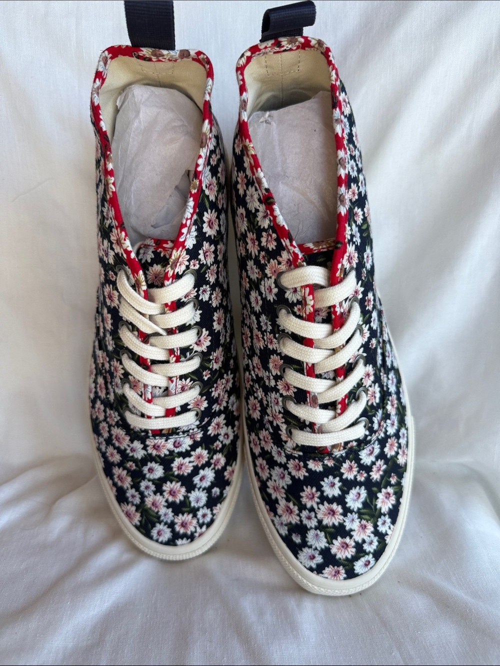 SeaVees Black Daisy-Print High-Top Sneakers with Cream Laces